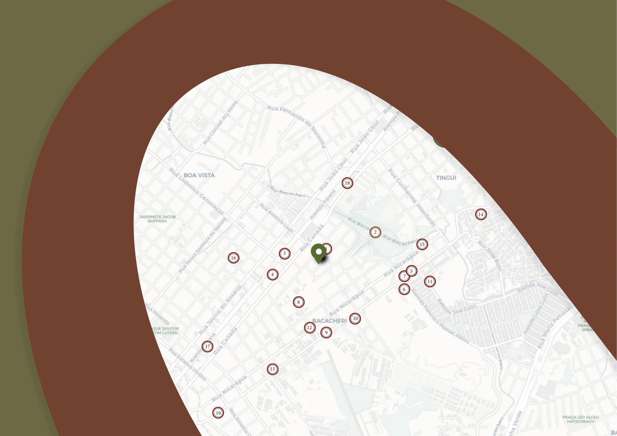 Mapa do entorno do Olea com 19 pontos de interesse